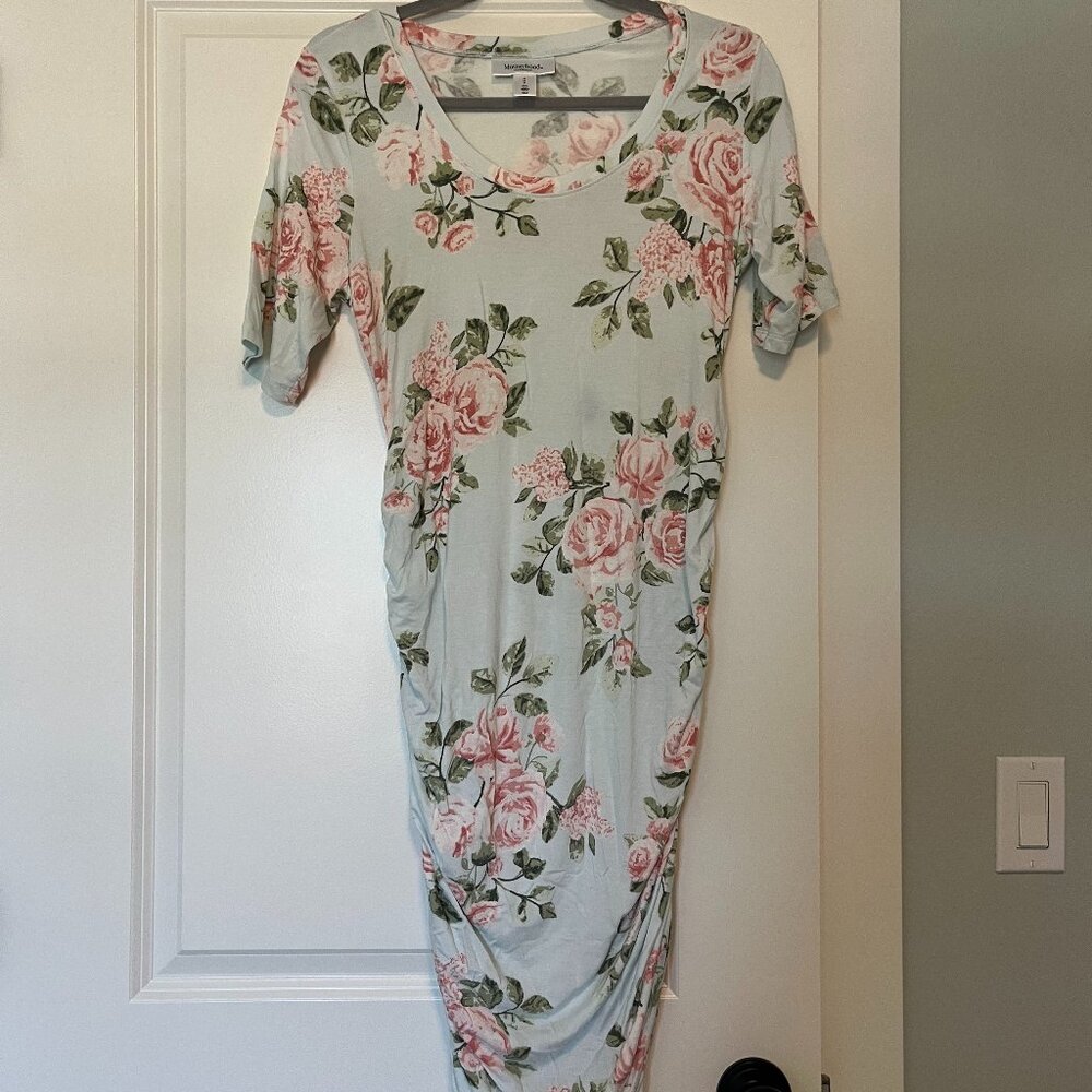 Motherhood Maternity | Bodycon Dress in Blue/Floral | Size Medium